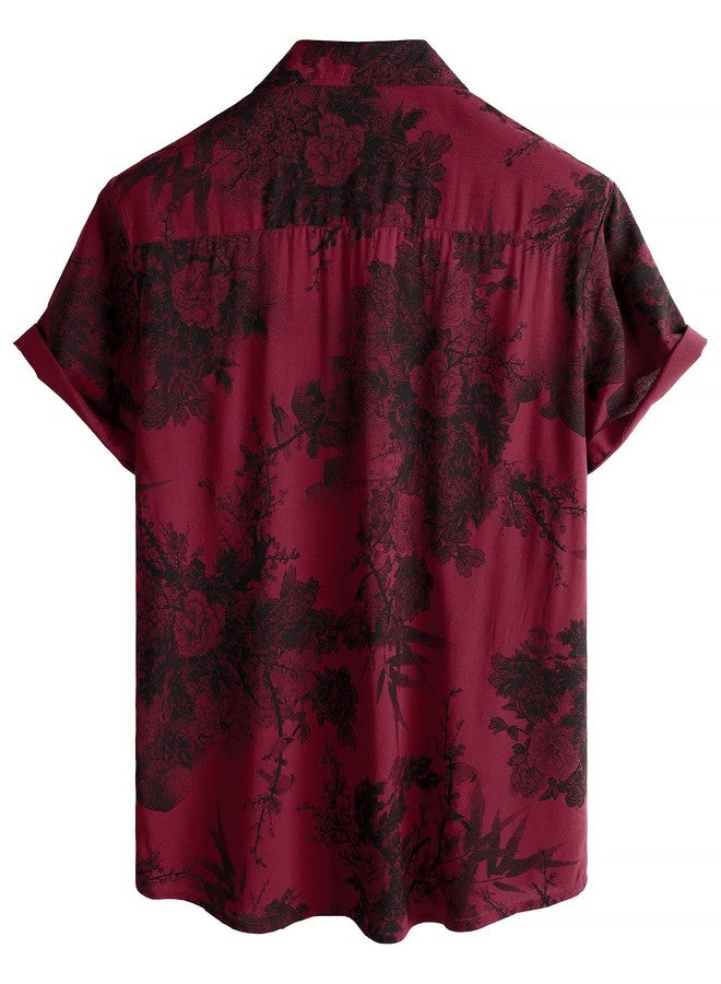 JOTOOK Mens Hawaiian Shirt Short Sleeve Button Down Tropical Shirts Casual Floral Summer Beach Shirt X-Large Red - Image 2